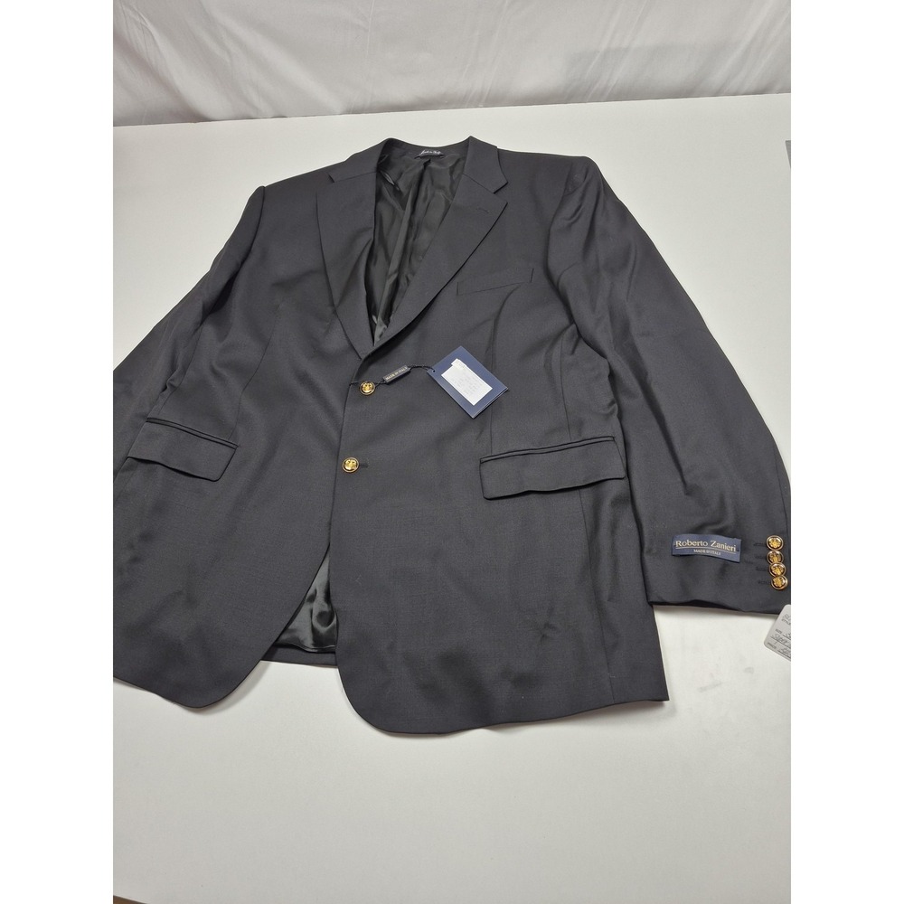 Roberto Zanieri Blazer Mens 50 Long Black Wool 2 Gold Button  Italy Jacket